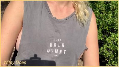 Wife wears ripped open shirt in public flashing dare